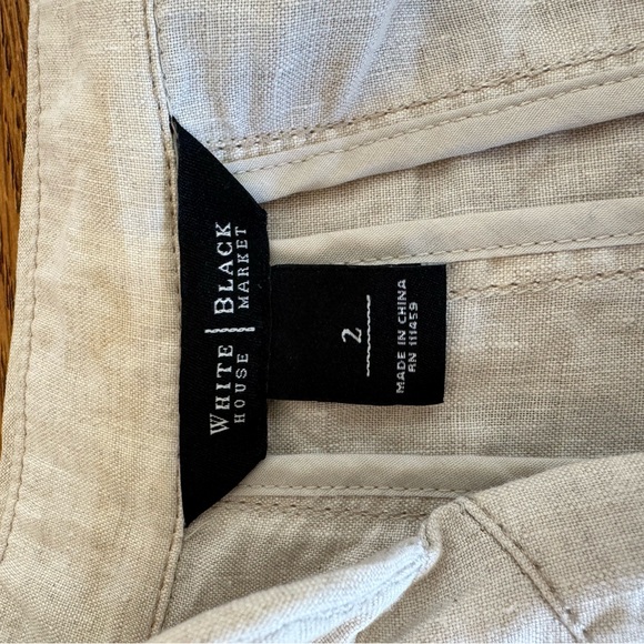 White House Black Market Cream Linen Buttoned Blazer - Picture 3 of 3